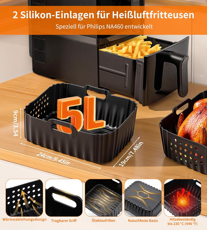 21PCS Silikonform Heissluftfritteuse für Philips NA460, Philips Airfryer 4000 serie 10L Airfryer Zub