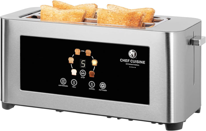 CHEF CUISINE Infrarot-Langschlitz-Toaster 1400W, Edelstahl, 6 Bräunungsstufen, Touchdisplay & LED-An