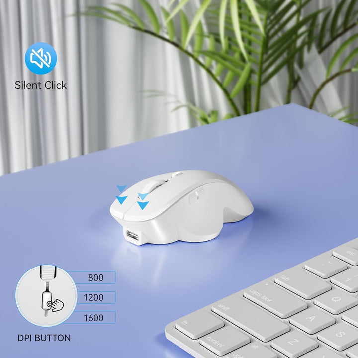 Uiosmuph Mini Bluetooth Maus kabellos, Leise Bluetooth Funkmaus (BT 5.0/5.1+2.4G), USB-C wiederaufla