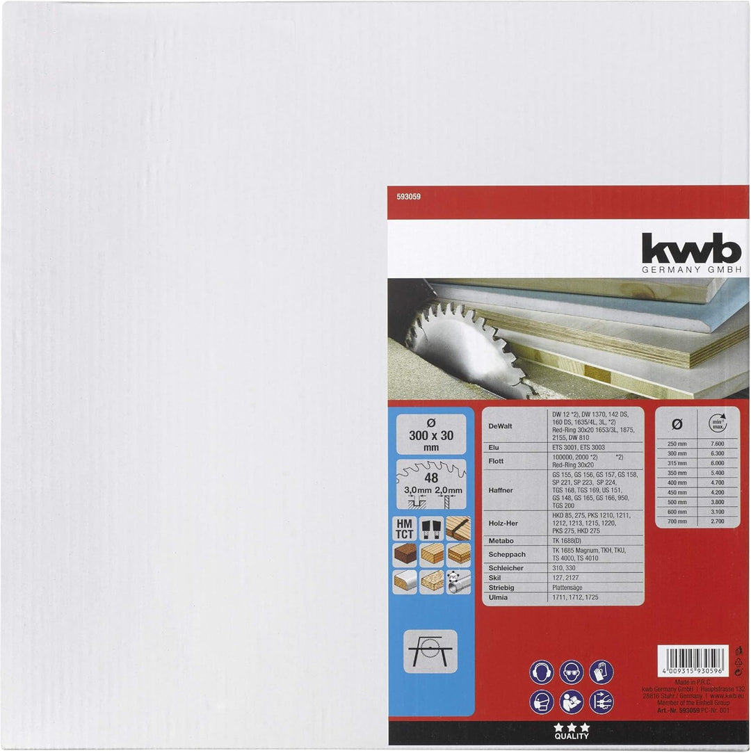 kwb Bau-Kreissägeblatt 300 x 30 Sägeblatt für Tisch-Kreissägen, Wechselzahn f. mittlere Schnitte, Z-