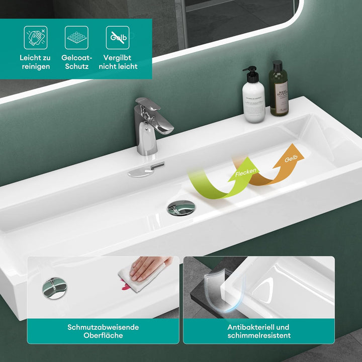 Mai &amp; Mai Breite: 60cm Waschbecken Aufsatz-Waschschale Hänge-Becken Mineralguss in weiss 1 Armaturen