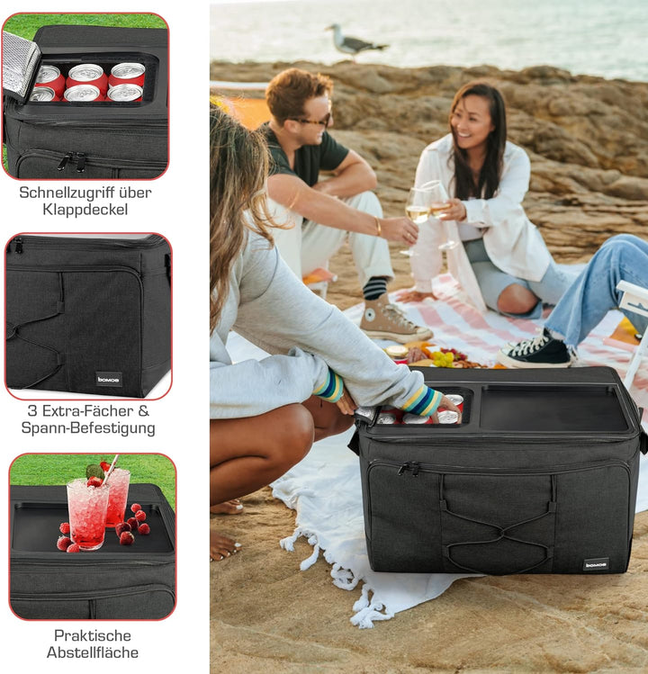 bomoe Kühltasche faltbar 25l/45l/52l - Outdoor Kühlbox 16h Kühlfunktion mit Trageriemen, wasserdicht