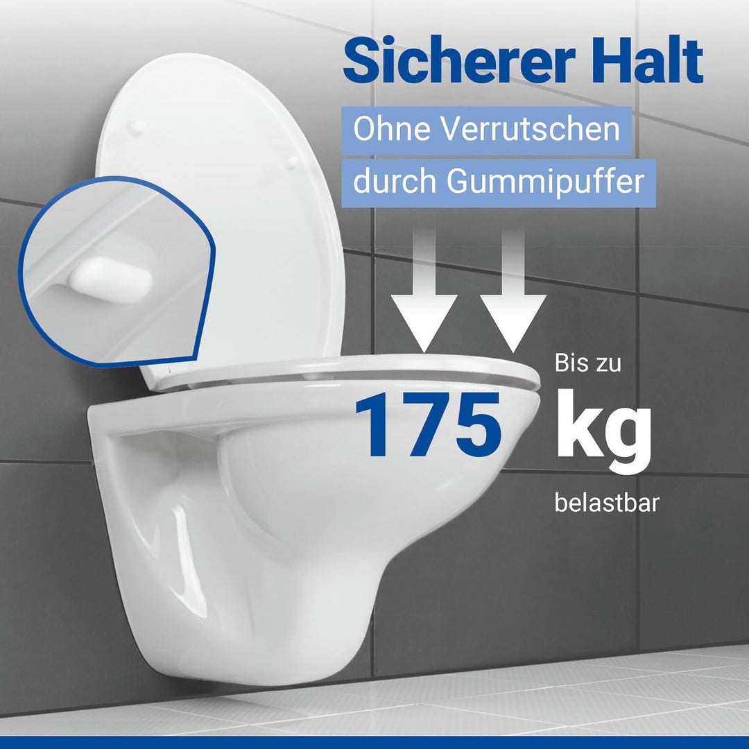 WENKO Toilettendeckel mit Absenkautomatik, oval, belastbar bis 175 kg, Klodeckel aus antibakterielle