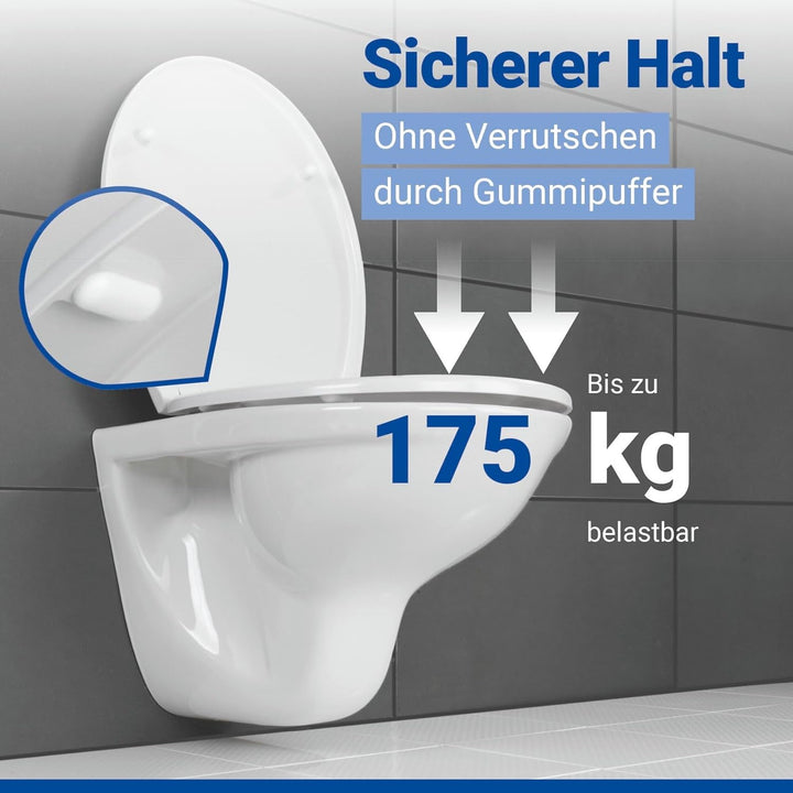 WENKO Toilettendeckel mit Absenkautomatik, oval, belastbar bis 175 kg, Klodeckel aus antibakterielle