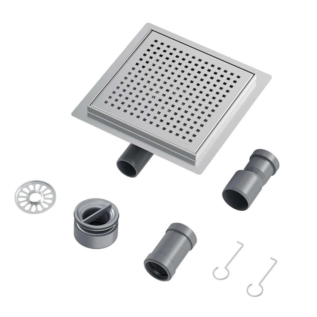 Neodrain Duschrinne Quadrat Edelstahl Bodenablauf Dusche 20 x 20 cm mit 360° Siphon, Geruchsverschlu