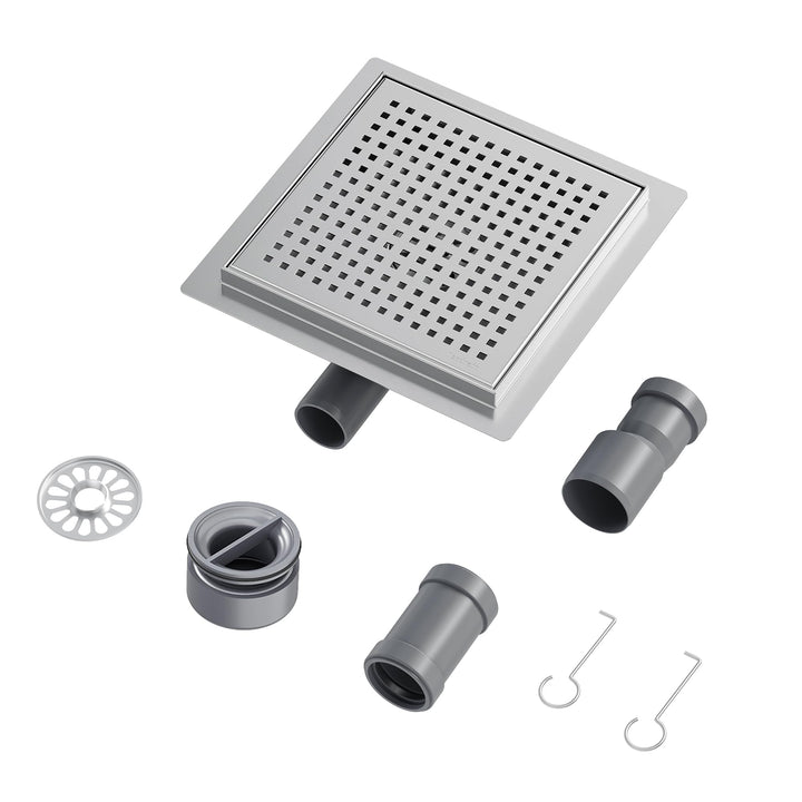 Neodrain Duschrinne Quadrat Edelstahl Bodenablauf Dusche 20 x 20 cm mit 360° Siphon, Geruchsverschlu