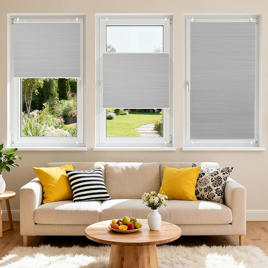 BelleMax Plissee Verdunklung Klemmfix Wabenplissee ohne Bohren Hellgrau-Weiss 40x100cm(BxH), Thermo