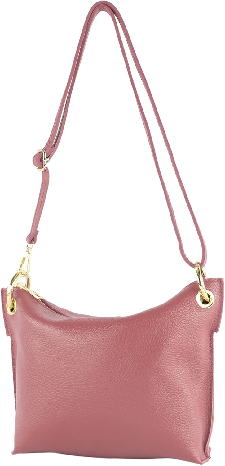 modamoda de - T243 - ital. Umhängetasche Klein Small aus Leder Altrosa, Altrosa