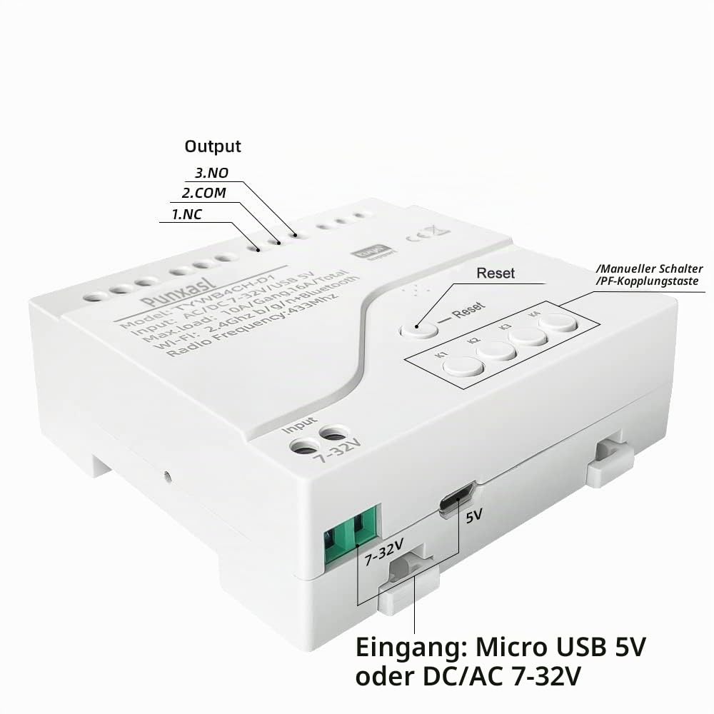 Punxasl 4 Kanal Wirelesssmart Schalter, Motorsteuerung, Trockenkontakt-Relaisschalter, RF433 MHz Tuy