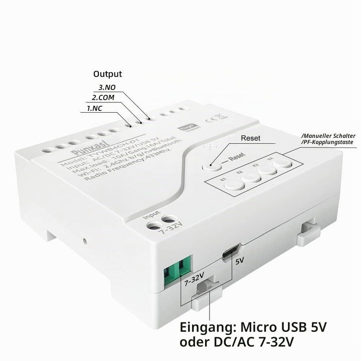 Punxasl 4 Kanal Wirelesssmart Schalter, Motorsteuerung, Trockenkontakt-Relaisschalter, RF433 MHz Tuy