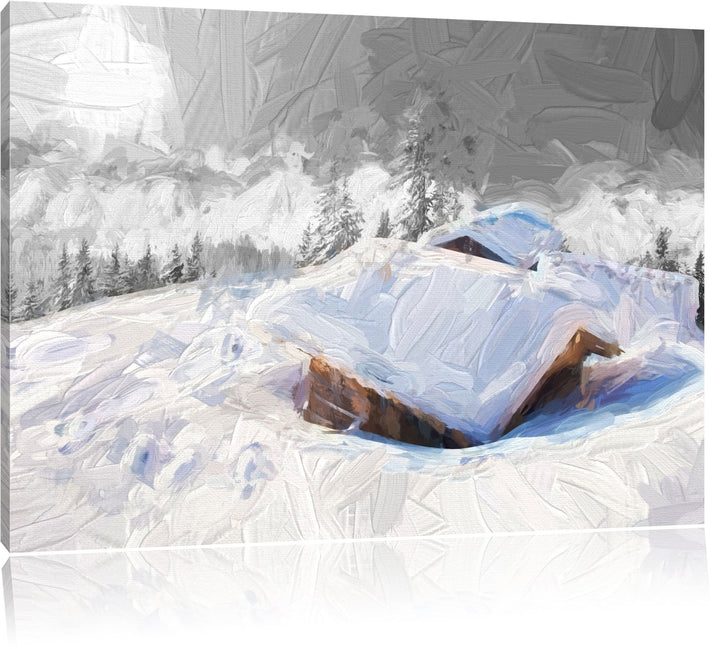 hübsche verschneite Berghütten in den Alpen Format: 100x70 auf Leinwand, XXL riesige Bilder fertig g