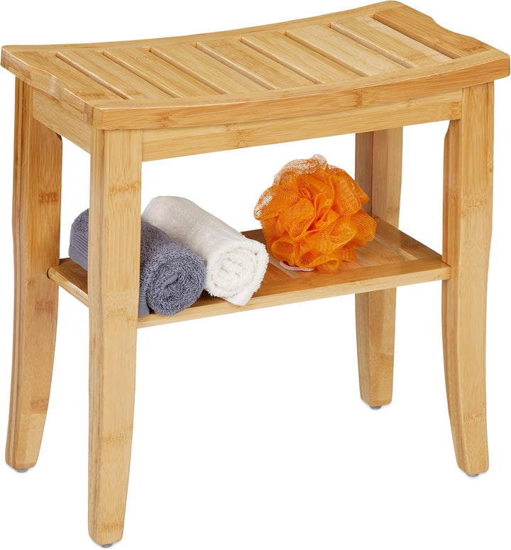 Relaxdays Badhocker Bambus, HxBxT: 45,5 x 48 x 25 cm, Traglast: 150 kg, Antirutsch-Füsse, Sitzhocker