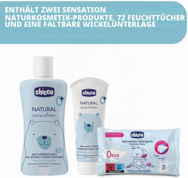 CHICCO NATURAL SENSATION - WICKELRUCKSACK ENTHÄLT 1 BABY SCHAMPOO & KÖRPERBAD – OHNE TRÄNEN 200 ML,
