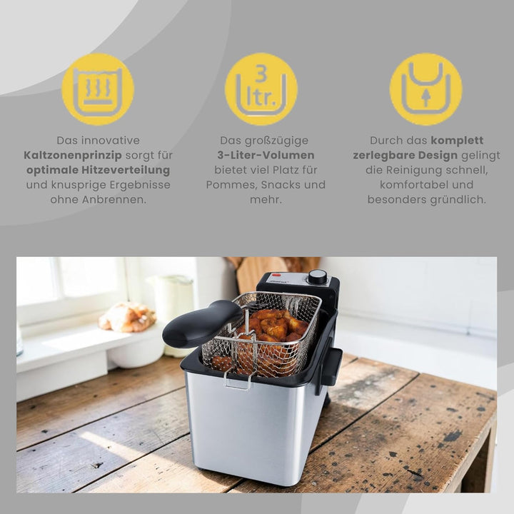 Steba DF 180 Edelstahl Fritteuse, Profi-Heizsystem, 3 L Metallic