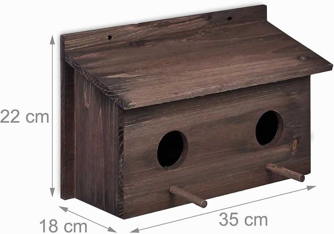 Relaxdays Nistkasten für Stare, natürliches Tannenholz, 2X Einflugloch 5 cm, Sitzstange, Vogelhaus z