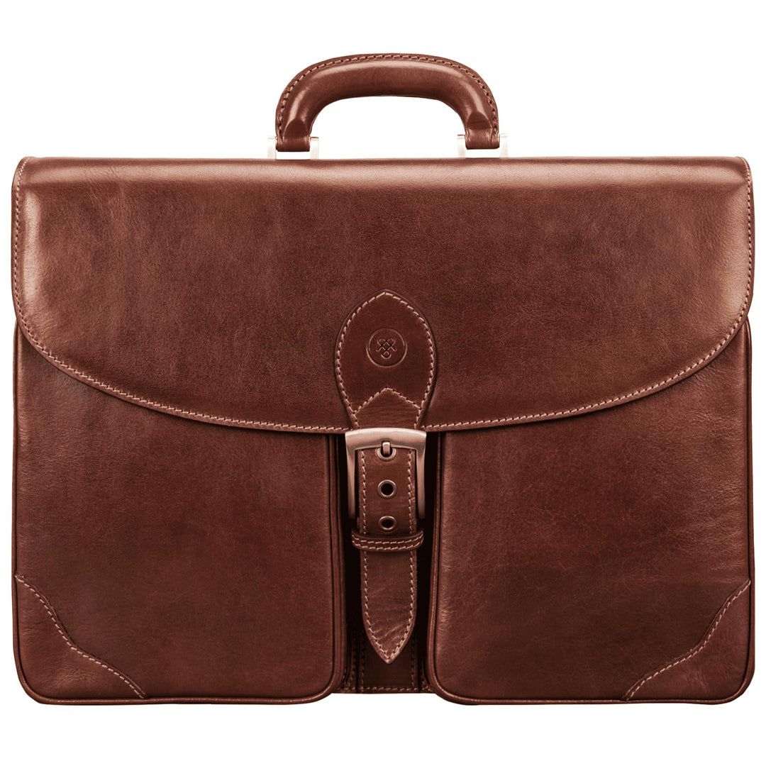 Maxwell Scott Italienische Herren Leder Aktentasche Tomacelli in Cognac Braun, Cognac Braun