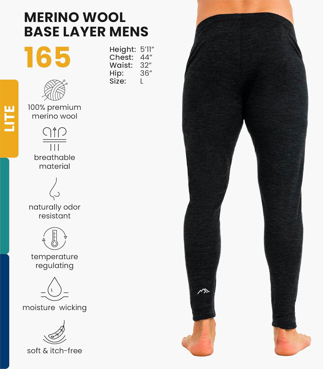 Merino Unterwäsche Herren - Lange Unterhosen Herren Merino Thermounterwäsche + Wollsocken S 165gsm L