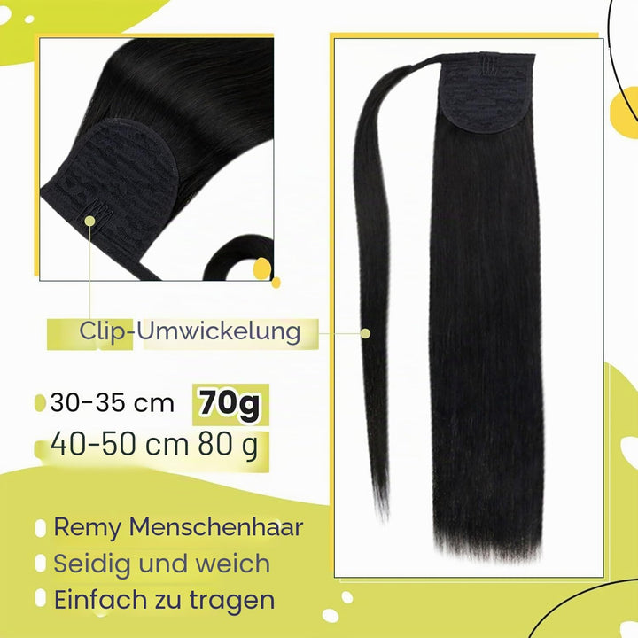 RUNATURE Haarteil, kurzer Pferdeschwanz, Schwarz, Pferdeschwanz, natürliche Verlängerung, 30 cm, 70