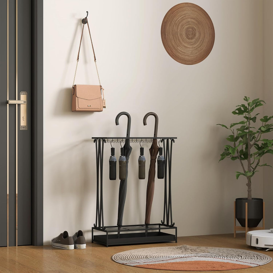 HOMCOM Regenschirmständer Stahl Schirmständer Rechteckiger Schirmhalter mit 24 Haken, 21 Löchern, he