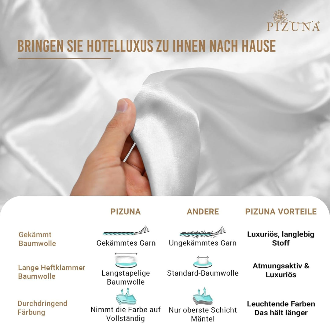 Pizuna Luxuriöser Soft-Satin 2er Pack Kissenbezug 70 x 90 cm Weiss, 800 Fadenzahl Baumwolle Kissenbe
