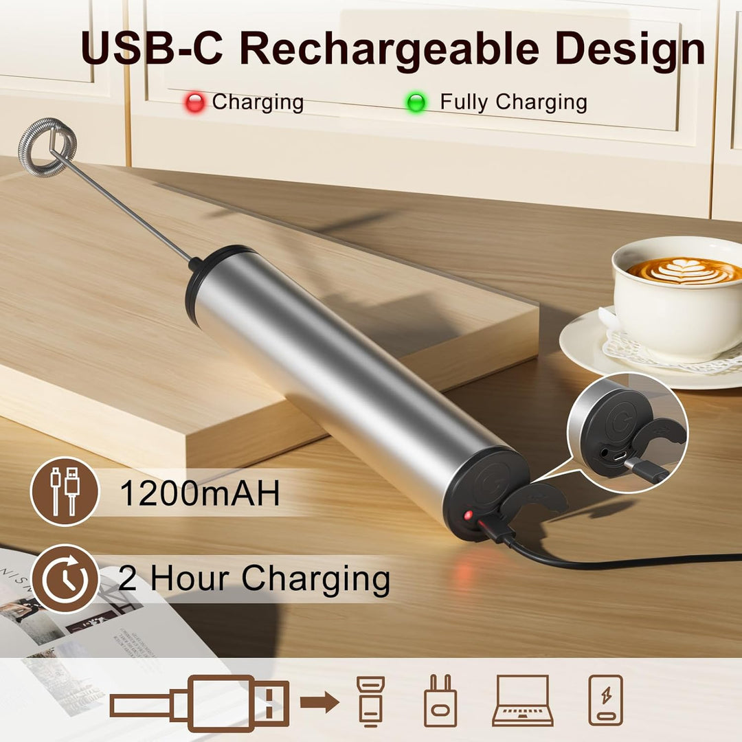 MOSUO Elektrischer Milchaufschäumer, wiederaufladbar, USB und Mini-Handmixer mit Doppel-Schneebesen,