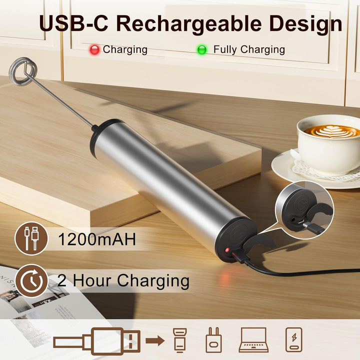 MOSUO Elektrischer Milchaufschäumer, wiederaufladbar, USB und Mini-Handmixer mit Doppel-Schneebesen,