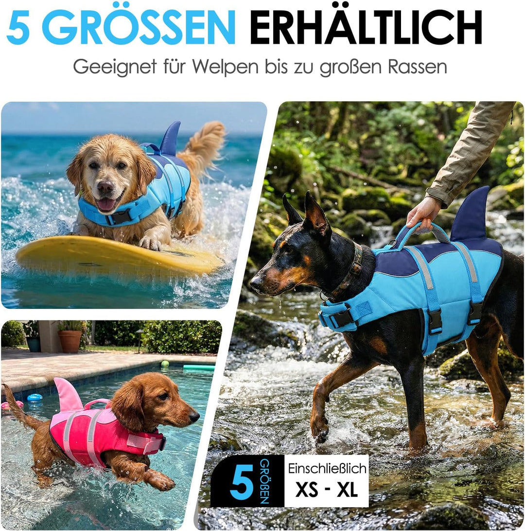 AOFITEE Schwimmweste Hund XS, Verstellbar Hundeschwimmweste Hai, Hoher Auftrieb Klein Hunde Schwimmw