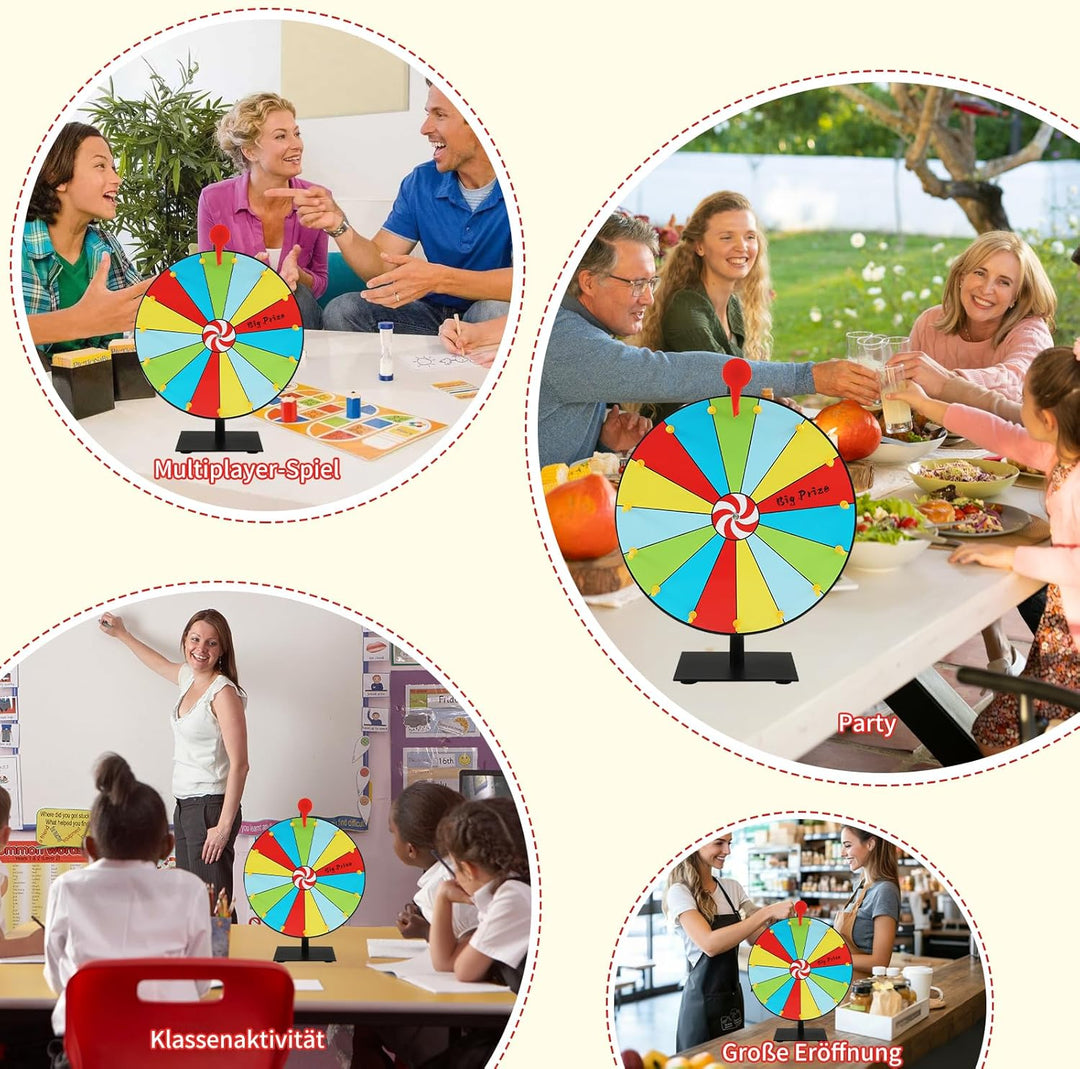 Glücksrad zum Drehen, 30cm Preisrad-Spinner mit Ständer, 15 Slots Wiederverwendbar Glücksrad zum Sel