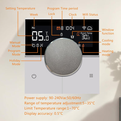 KETOTEK Smart Thermostat Für Wasser Fussbodenheizung 3A, WiFi Raumthermostat Digital LCD Programmier