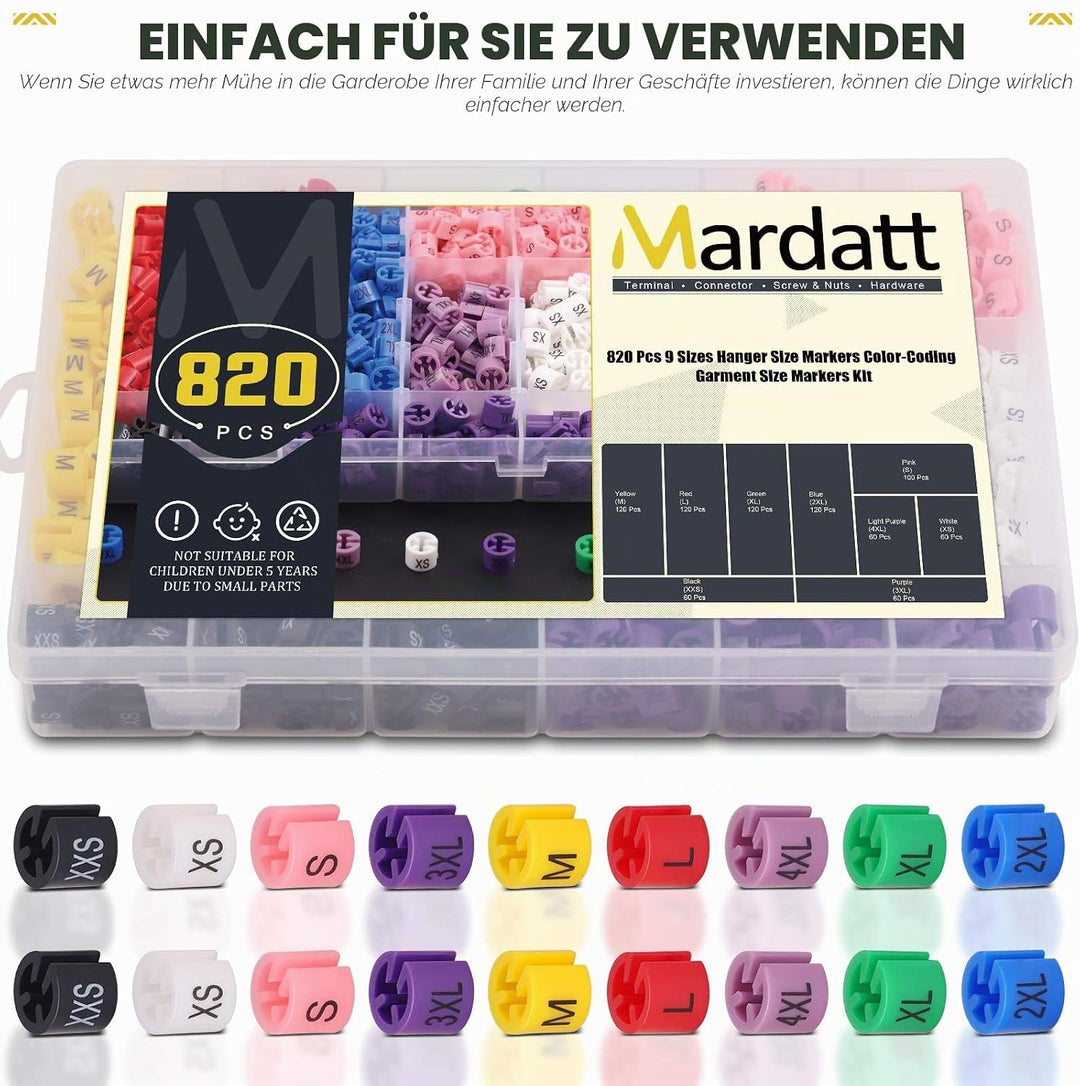 Mardatt Kleiderbügel-Grössenmarkierer, Farbkodierung, Kleidergrössenmarker, Etiketten-Set, 9 Grössen