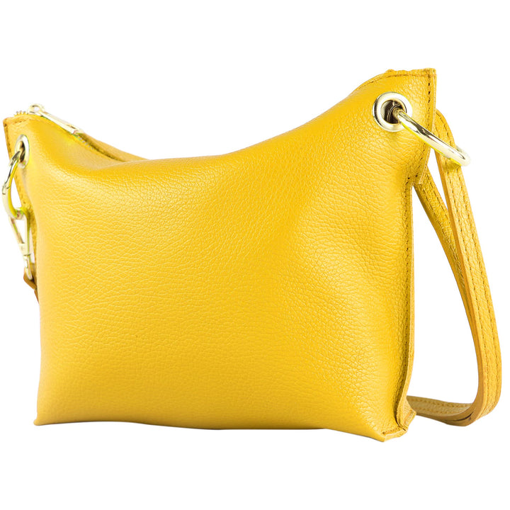 modamoda de - T243 - ital. Umhängetasche Klein Small aus Leder Sonnengelb, Sonnengelb