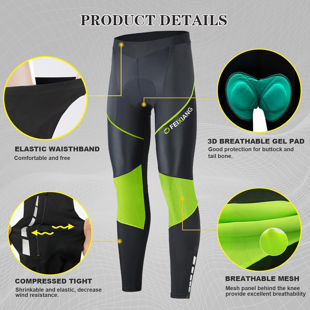 MEETWEE Herren Radlerhose Lange Fahrradhose, Kompression Radhose Leggings Radsport Hose für Männer E