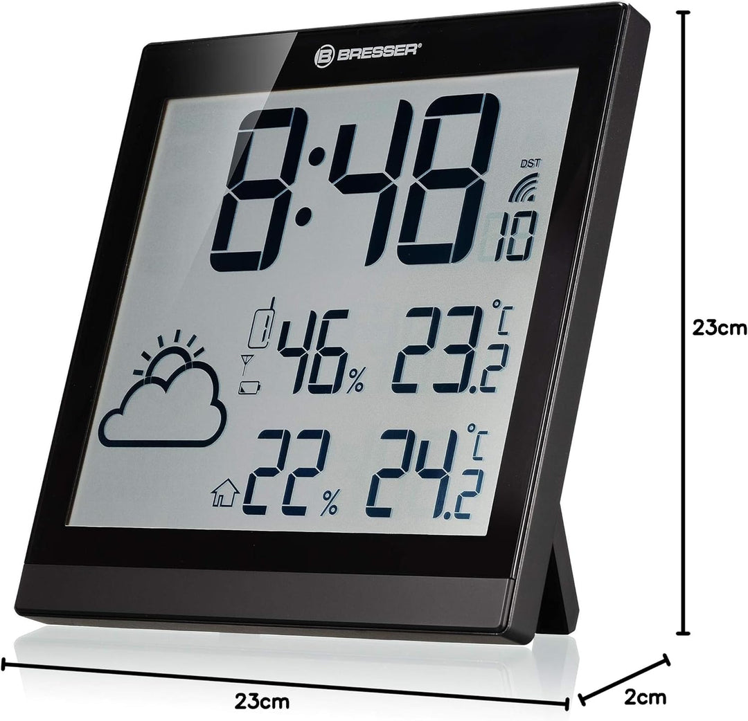 Bresser Wanduhr Wetterstation Funk mit Aussensensor TemeoTrend JC mit DCF Funkuhr mit grosser Anzeig