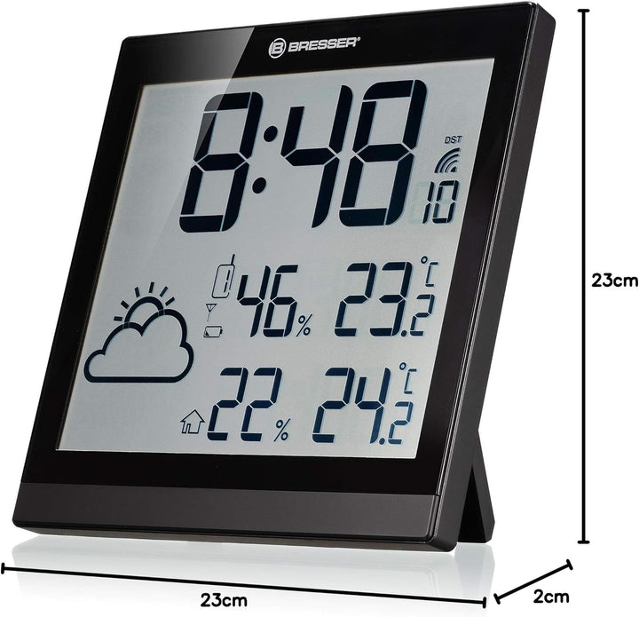 Bresser Wanduhr Wetterstation Funk mit Aussensensor TemeoTrend JC mit DCF Funkuhr mit grosser Anzeig