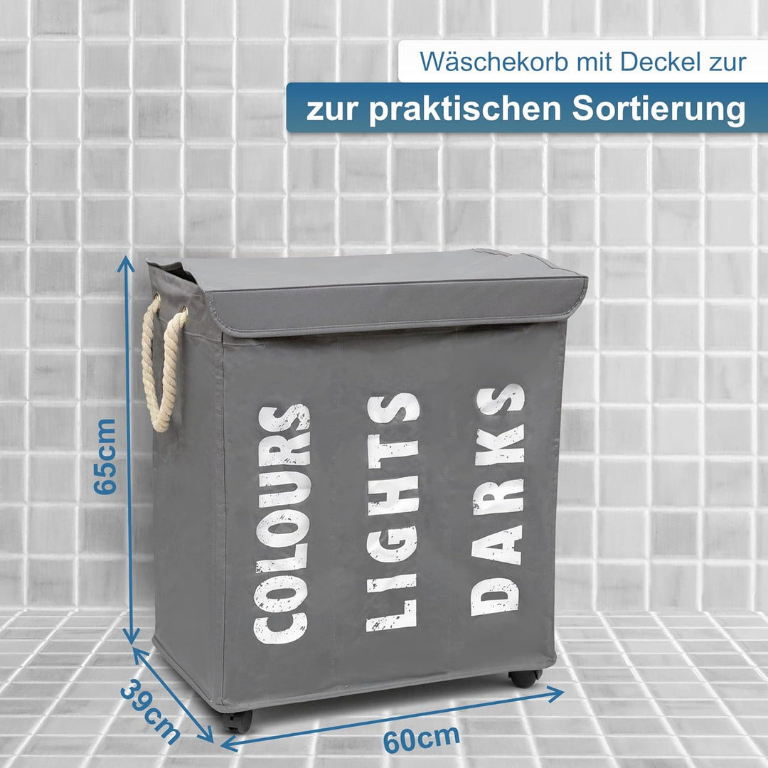 hausratplus osoltus Wäschebox - Wäsche-Sortierer mit Deckel & Rollen - Bad-Organzier - Wäschekorb -