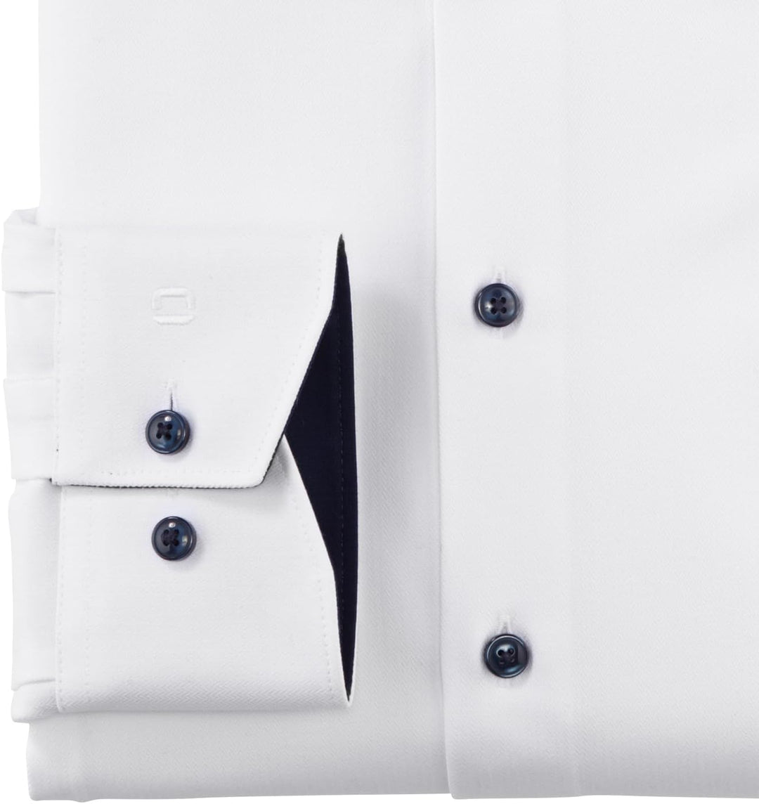 OLYMP Herren Oberhemd Langarm Luxor.24.Seven,Fischgrat,modern fit,Global Kent 44 Weiss 00, 44 Weiss
