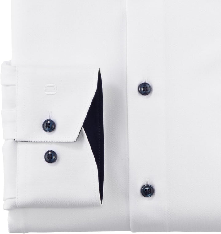 OLYMP Herren Oberhemd Langarm Luxor.24.Seven,Fischgrat,modern fit,Global Kent 44 Weiss 00, 44 Weiss