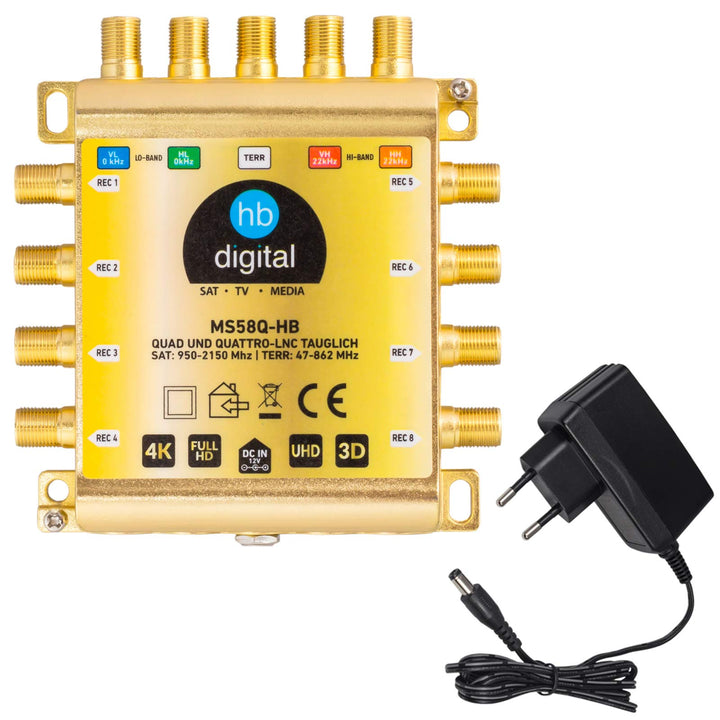 HB-DIGITAL DVB-S/S2 Multischalter 5/8 | Multiswitch Verteiler für 1 SAT, 8 Teilnehmer Satelliten Rec