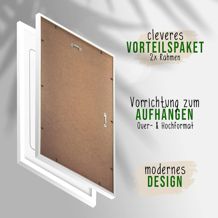 myDreamwork Bilderrahmen Weiss | Santorini 2er Set (Doppelpack) DIN A3 | Rahmen aus Holz mit bruchsi