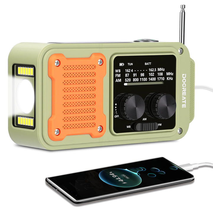 Heemol 7-in-1 Notfall Radio AM/FM/WB, 2000mAh Kurbelradio mit Solar, Tragbares Handkurbel Radio mit
