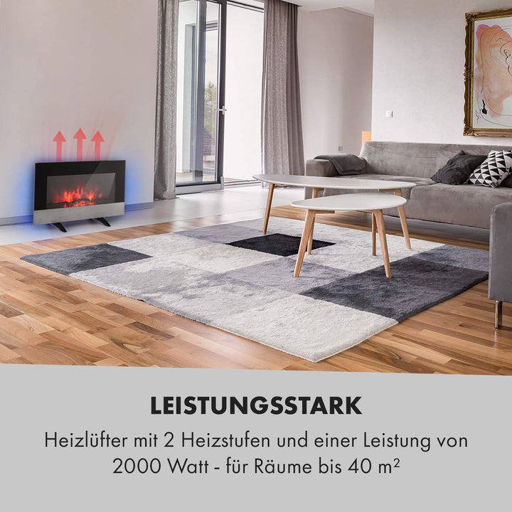 Klarstein Basel Elektrokamin - Heizlüfter mit 1000 oder 2000 Watt Heizleistung, 2 Heizstufen, LED-Fl