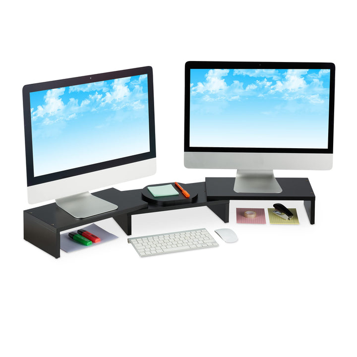 Relaxdays Monitorständer für 2 Monitore, verstellbar, ergonomisches Arbeiten, Bildschirmerhöhung Sch