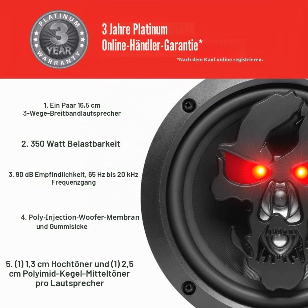 2 Lautsprecher kompatibel mit BOSS Audio Systems SK653B koaxial 3 Wege 16,50 cm 165 mm 6,5" 175 watt