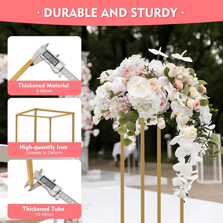 10 Stück Gold Blumenständer Metall, Hochzeitsvase Blumensäule Quadratisch, Goldvasen Säule Dekosäule