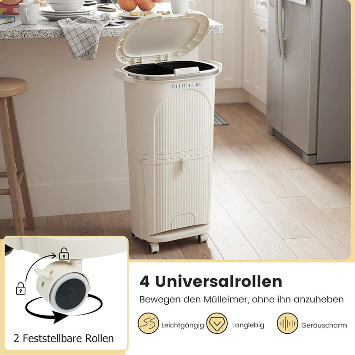 COSTWAY Mülleimer Küche, Mülltrennsystem 3 Fächer, 2 x 12L Inneneimer & 14L Treteimer, Abfalleimer m