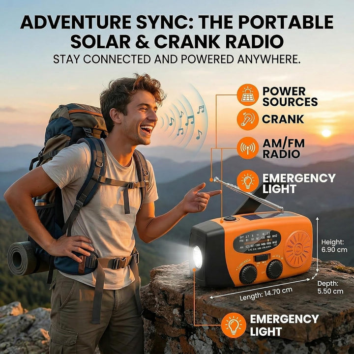 Notfallradio, Kurbelradio mit 2000mAh Power Bank & Solar, AM/FM Radio mit SOS-Alarm Leselicht, Innen