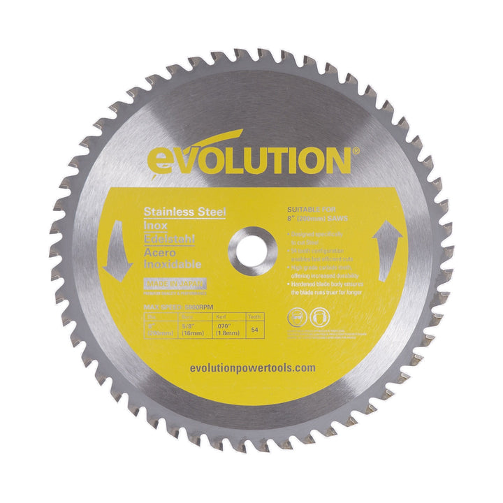 Evolution Power Tools Edelstahl Sägeblatt, 8BLADESS, 54Z, gelb, 8 Inch Edelstahl 8 inch, Edelstahl 8