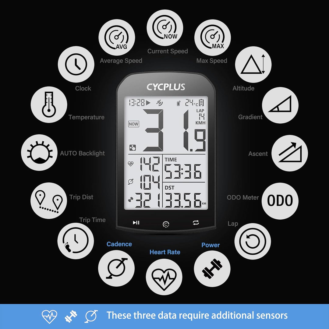 CYCPLUS GPS Fahrradcomputer Kabellos, wasserdichte Fahrrad Tachometer und Kilometerzähler, ANT+ Blue