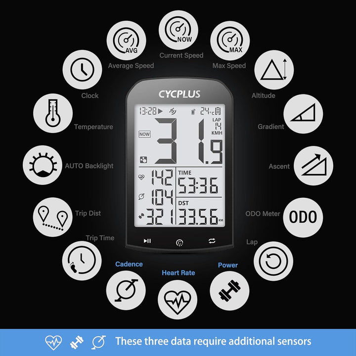 CYCPLUS GPS Fahrradcomputer Kabellos, wasserdichte Fahrrad Tachometer und Kilometerzähler, ANT+ Blue