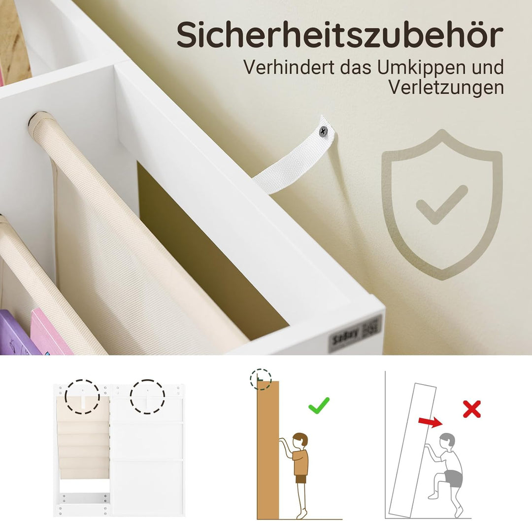 SoBuy Bücherregal Kinder Kinderregal Montessori mit Stofftaschen, 3 Regal und Vliestaschen Spielzeug